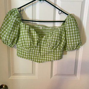 Shein Juniors Green and white checkered top and skirt-medium